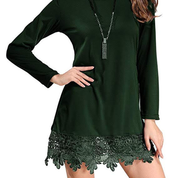 Matchstick Dresses & Skirts - Emerald Green Matchstick Tunic Dress with Lace Hem